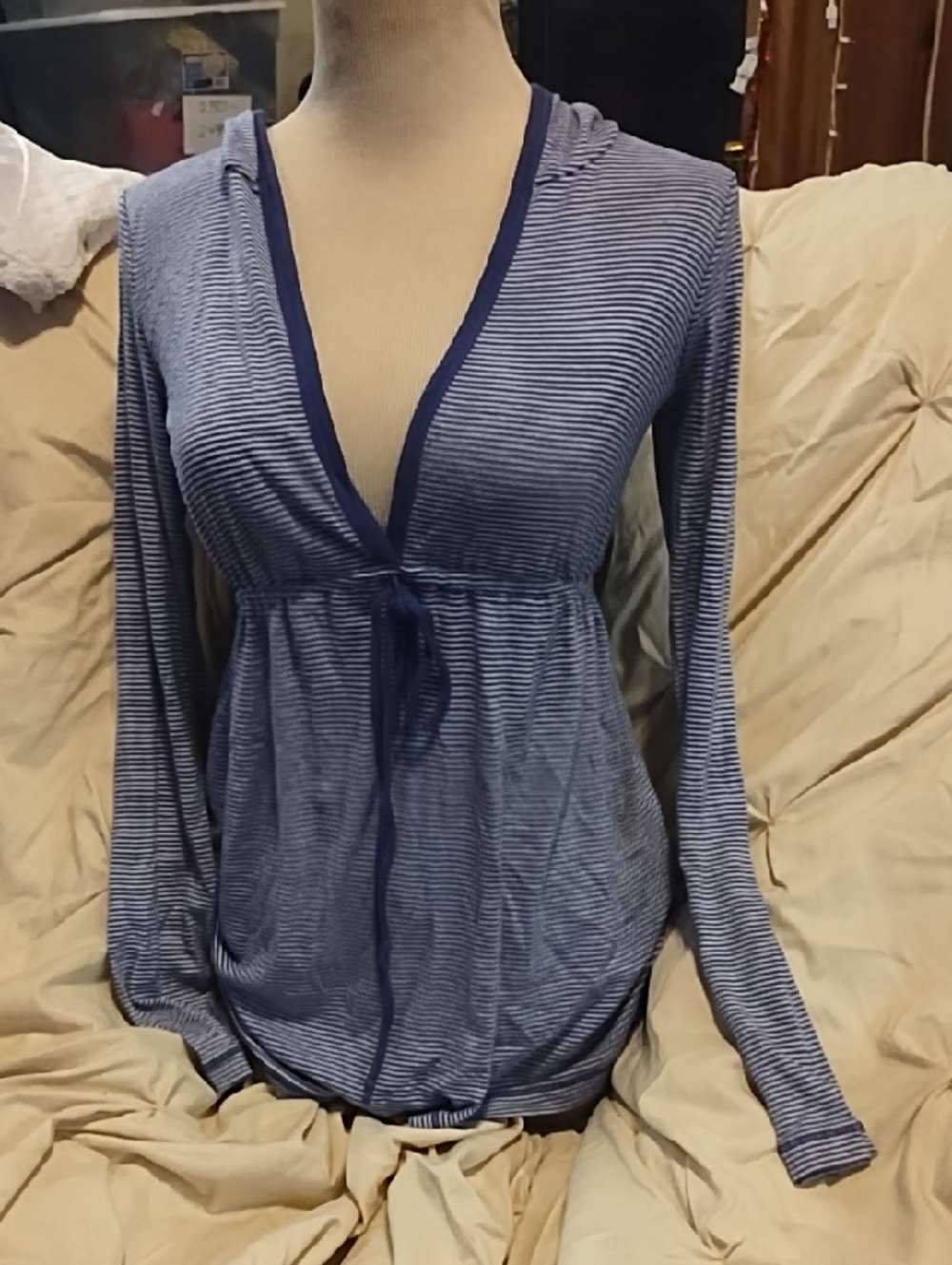 Splendid Navy Striped V-Neck Tie-Front Top